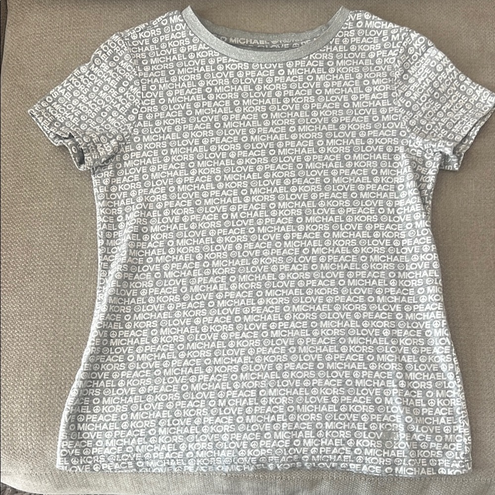 Michael Kors Gray Logo Print Women's Top XS